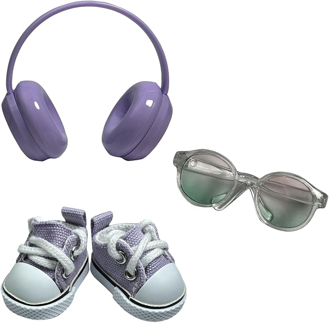 3pcs Doll Accessories Set for 17cm Lububu Doll Included Headphones, Canvas Shoes and Mini Gradient-Lens Glasses, Trendy Dress Up Accessories for 6.7 Inches 1st/2nd/3rd Gen (Headphone Set - Purple)
