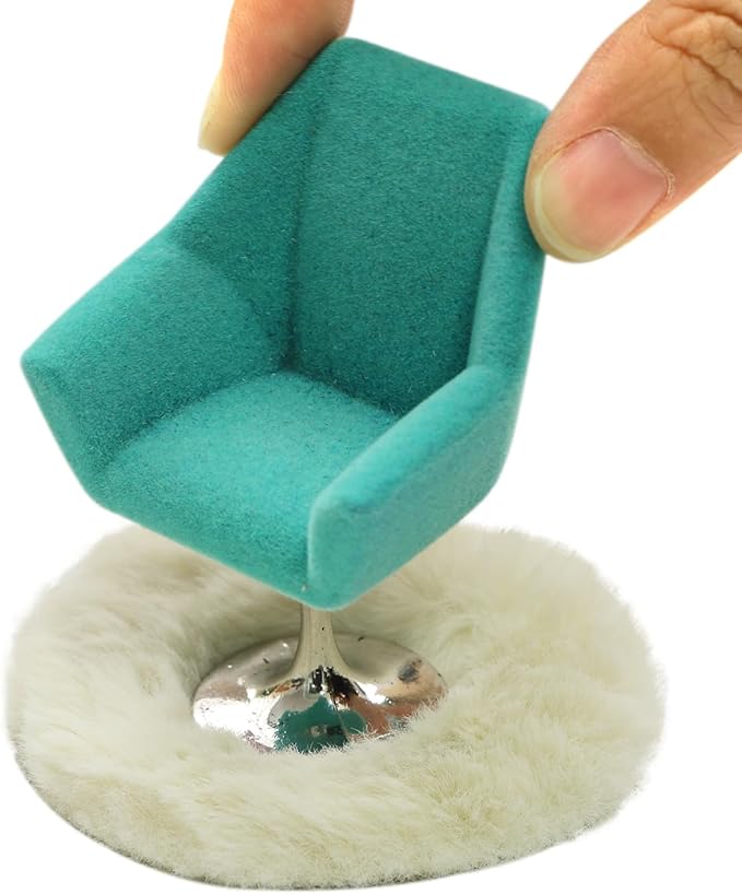 iLAND Dollhouse Furniture and Accessories Set, Miniature Swivel Chair & Carpet Modern for Dollhouse Livingroom (Mint)