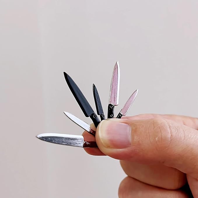 Miniature Kitchen Knife, 1:12th Scale Dollhouse Cooking Accessory - Tiny Metal Knife (Small Black)