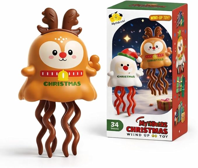 hristmas Wind Up Toy Reindeer, Dancing Wiggly Wind-Up Christmas Toy, 2 Play Modes, No Batteries Needed, Stocking Stuffer Size, Gift Box Included, Party Favors for Kids Ages 3+