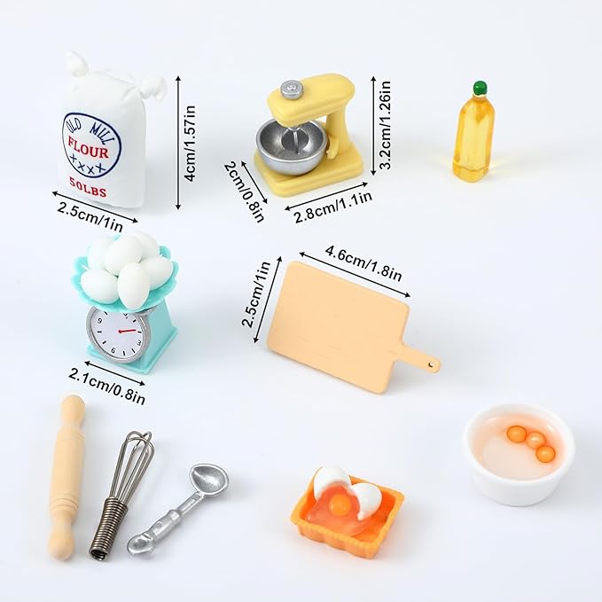 15PCS Miniature Dollhouse Kitchen Accessories,1 12 Scale Mini Stuff with Stand Mixer, Kitchen Scale, Flour, Rolling Pin and Others,Mini Dollhouse Accessories