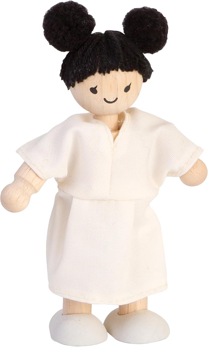 PlanToys® Girl Wooden Dollhouse Figurine | Poseable 1:12 Scale Mini Doll (4 Inch) | Dollhouse Accessories for Pretend Play | Eco-Friendly Montessori Toy for Kids Ages 3+
