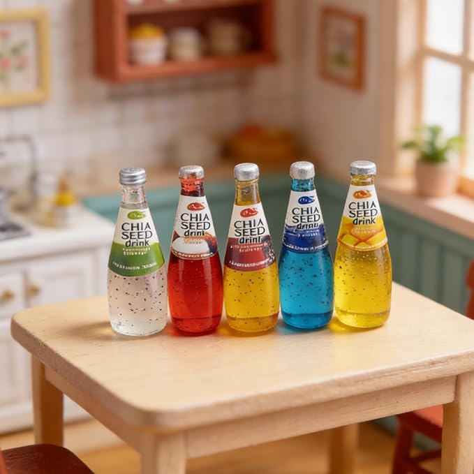 10Pcs 1:12 Scale Miniature Beverage Bottles, Dollhouse Drink Accessories for Mini Bar Kitchen Decor (Ten Bottles of mini - Sized sodas)