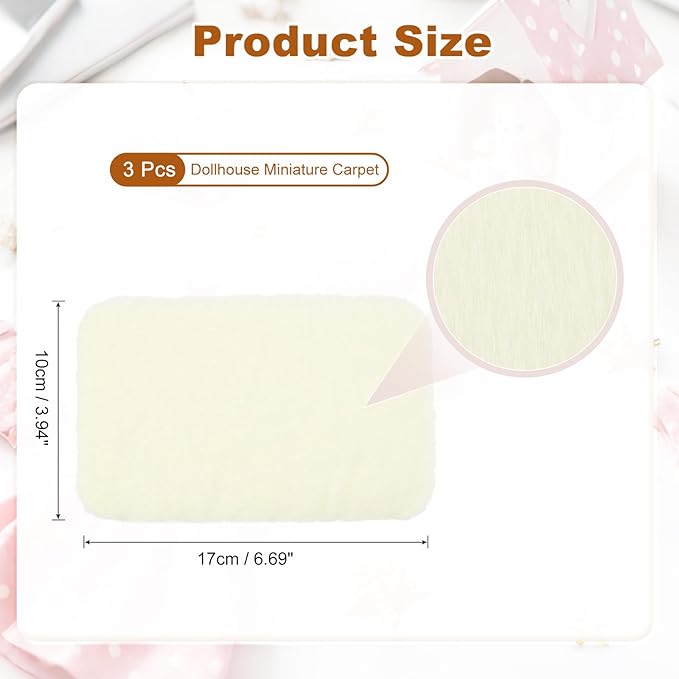 uxcell 3Pcs Dollhouse Miniature Carpet, 1:12 Fluffy Doll House Rugs Prop Small House Accessories for Doll House Furniture Decor Play, Beige Oval