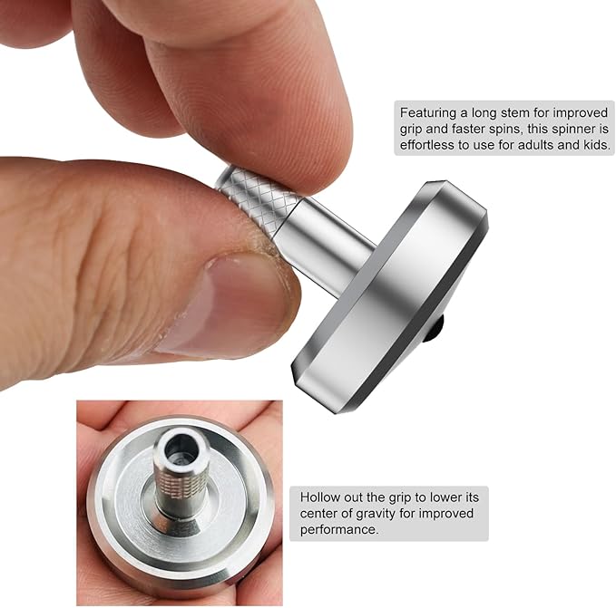 DjuiinoStar Premium Spinning Top: Lengthened Stem, Easy to Twirl, High Performance (BR 13+, AVG 5-8), CNC Machined Stainless Steel, Great Time Killer, EDC Fidget Toy DST-819
