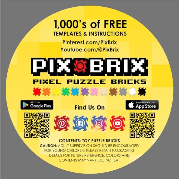 Pix Brix Pixel Art kit Puzzle Bucket - 1,500-Piece Kit with 12-Color Medium Palette – Patented Interlocking Building Bricks for 2D and 3D Creations – STEM Toy for Ages 6+