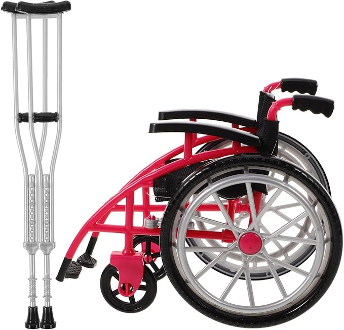 Toddmomy Miniature Wheelchair and Crutches Dollhouse Accessory Set Realistic Doll Wheelchair Playset for DIY Micro Landscape and Doll Decoration 6.88X5.51X3.54 Inches