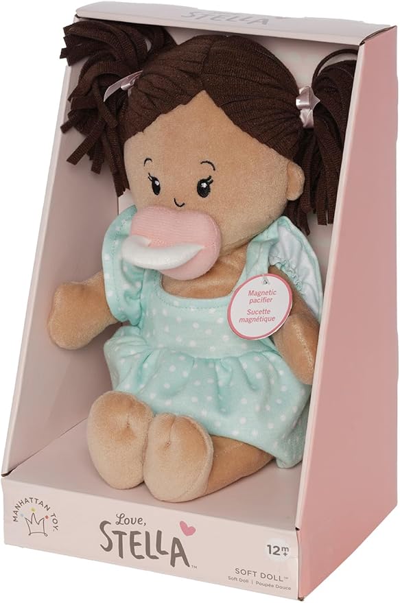 Love, Stella Soft Baby Doll for 1 + Year Old by Manhattan Toy - Beige with Brown Pigtails