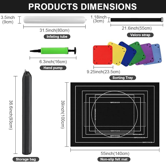 Ainiv Jigsaw Puzzle Mat Roll Up 3000 Pieces, 55" x 39" Portable Felt Puzzles Board with 6 Sorting Trays & Travel Storage Bag, Jigsaw Saver Pad Keeper for Adults Teens, Black