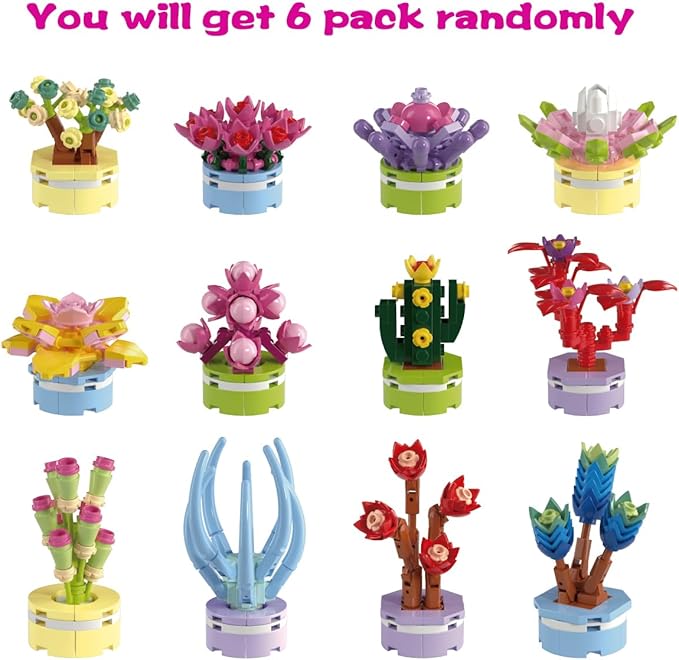 Anditoy 6 Pack Easter Eggs with Random Succulent Plants Building Block Toys Inside Blind Packaging for Kids Boys Girls Teens Easter Basket Stuffers Fillers Gifts