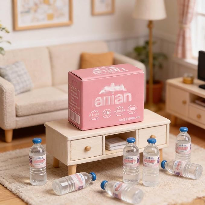 1 Set Miniature Accessories Dollhouse Water Bottles Mini Drinking Bottle & Box, Miniature Money for Mini Elf Accessories Action Figure Props DIY Crafts Projects,Fairy Garden Pub Bar Decor