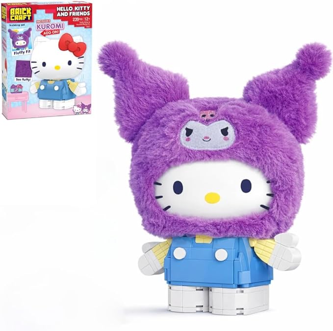 Brickcraft Hello Kitty & Friends Fluffy Fit Building Set with Kuromi Add-On, 239 Pieces, Cute Collectible Brick Figure Toy for Display or Play, Ages 12+ Officially Licensed Sanrio Character Gift Set
