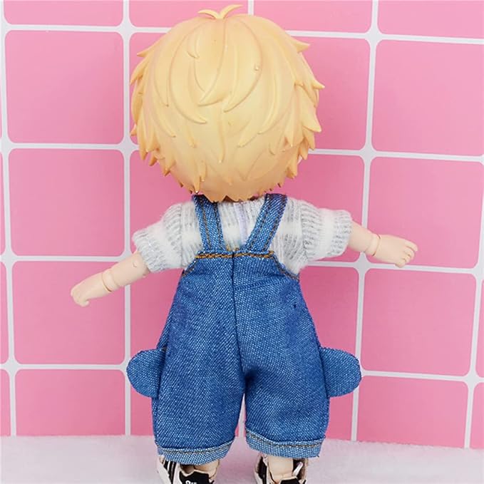 1/12 BJD Doll Clothes Fashion Suspender Pants T-Shirt Set for ob11 gsc body9 Dolls Accessories (Dark Blue)