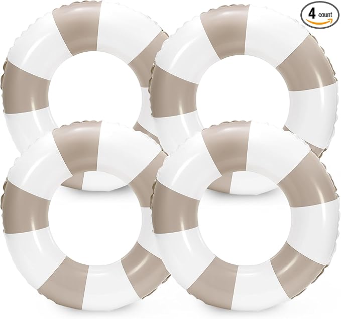 Whaline 4Pcs Inflatable Swimming Float Toy Striped Swim Ring Fun Print Pool Lounger Tube for Summer Swimming Beach Party
