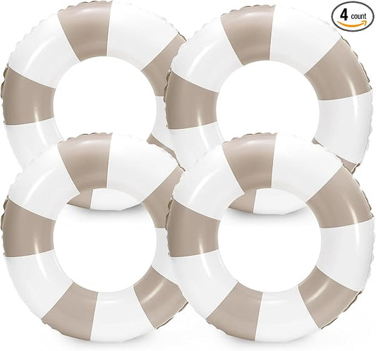 Whaline 4Pcs Inflatable Swimming Float Toy Striped Swim Ring Fun Print Pool Lounger Tube for Summer Swimming Beach Party