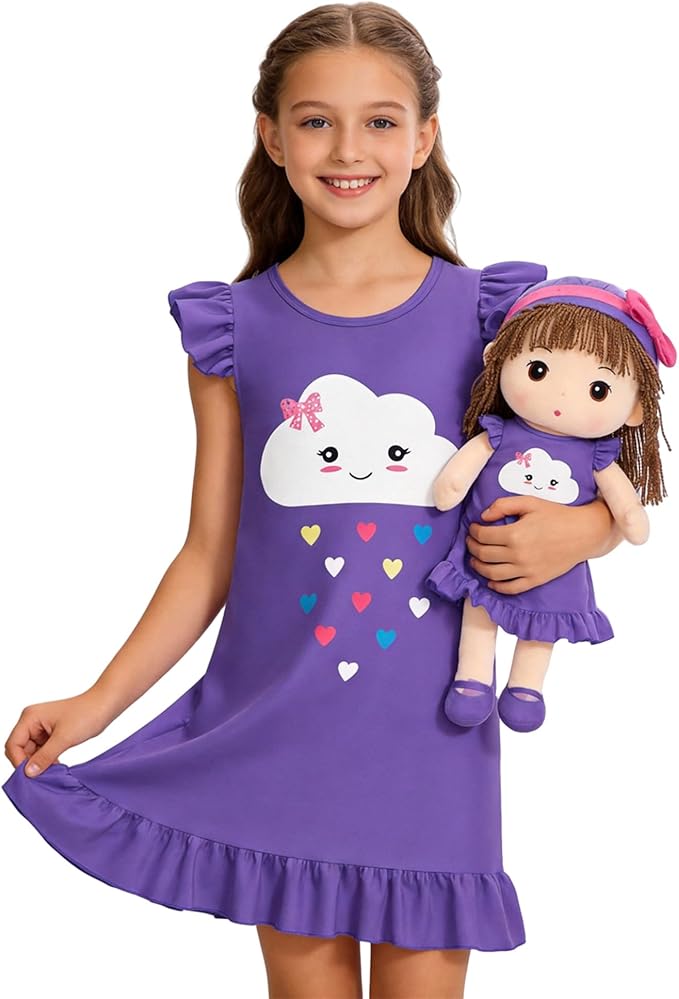 LQSZ Doll and Girl Matching Nightgown Outfit Pajamas Nightie Nightgown for Girls and Dolls Clothes