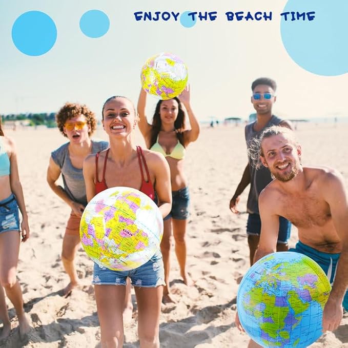 12 Pack 12 inches Inflatable Globe Blow up World Globe PVC Earth Beach Balls Pool Toys for Kids Swimming Pool Game Beach Playing or Teaching Toys