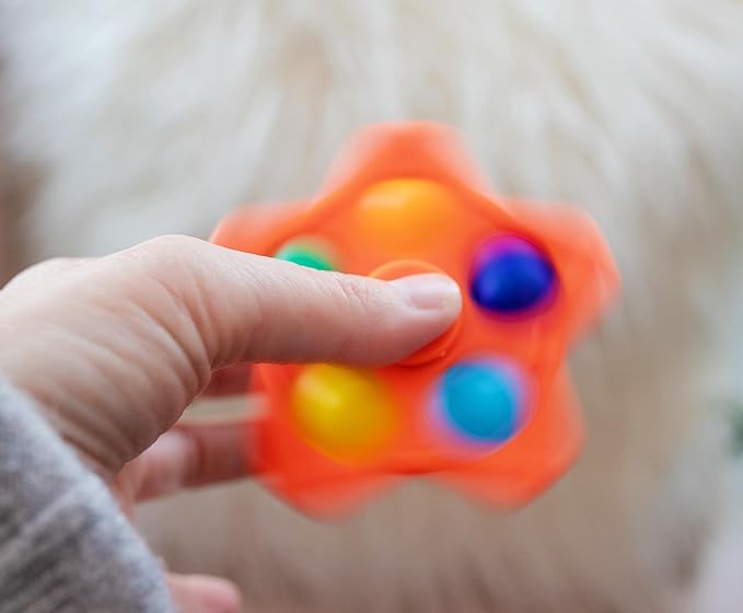 Pop Fidget Toy Spinner Orange Star 5-Button Bubble Popping Game | Satisfying Hand Popper Sensory Toys for Special Needs, ADD, ADHD | Anxiety and Stress Relief Games, Novelty Gifts