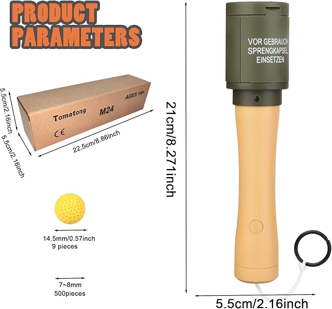 Toy-Hand Grenade for CS Battle Game,with 9 Foam Ammo Tactical CS-Grenade Fun Impact Long Toys Halloween Outdoor Team Sport for Age 14 Years Old and up and Adults