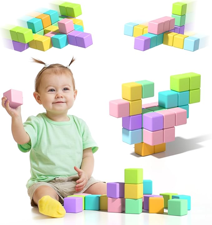 Magnetic Blocks for Toddlers 1-3, 56PCS 1.34in Large Macaron Magnet Building Cubes for Kids, Stem Preschool Stack Construction Educational Toys for 3-5 Years Old Boys Girls