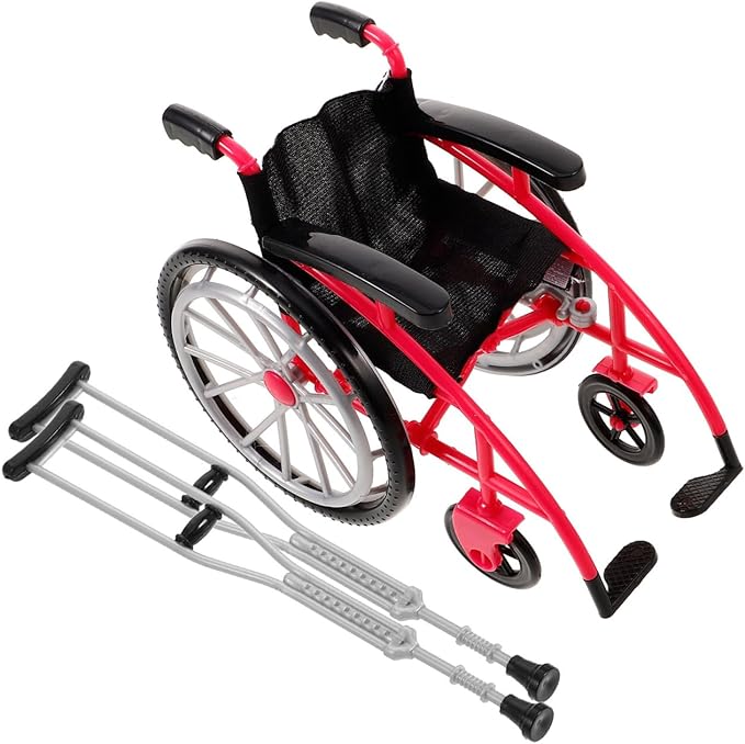 Toddmomy Miniature Wheelchair and Crutches Dollhouse Accessory Set Realistic Doll Wheelchair Playset for DIY Micro Landscape and Doll Decoration 6.88X5.51X3.54 Inches