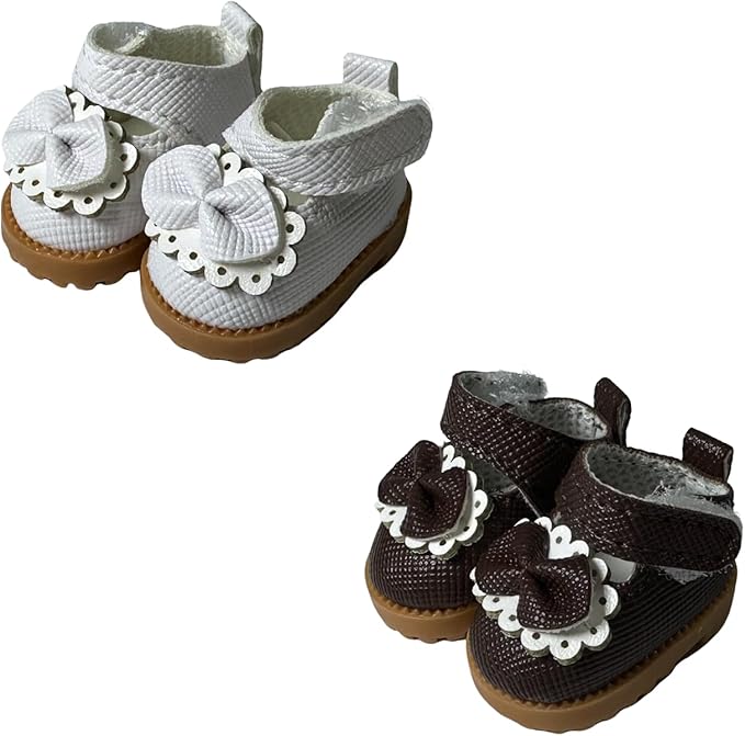 Premium Doll Shoes for Lububu, 15cm 17cm Dolls Accessories, Mini Leather Shoes Fashion Dress Up Doll Shoes Replacement (2, Mary Jane - White & Brown)