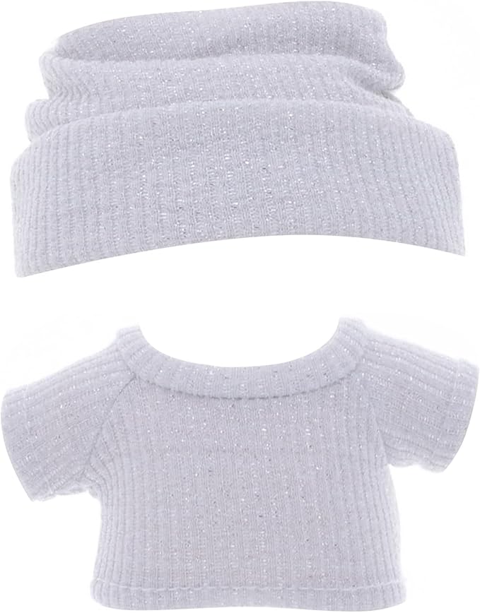 Etistta 17cm Doll Clothes with Hat, White Glitter Knit Cap Top and Cap for 17cm Dolls