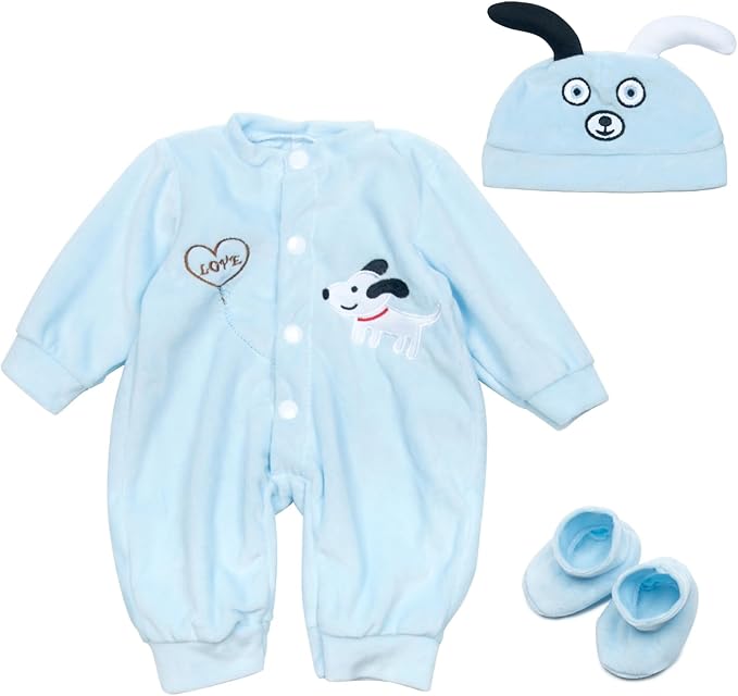 Reborn Baby Doll Clothes Blue Puppy 3 Pcs Set for 17-20 Inch Baby Doll Clothes Outfits Accessories Newborn Boy&Girl