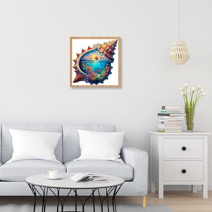 Wooden Puzzles for Adults, 210 Pieces Unique Seashell Shaped Wooden Jigsaw Puzzle, 3D Underwater & Sea Surface Pattern Wood Puzzle, Easter Gift for Mom, for Adult Puzzle Lovers