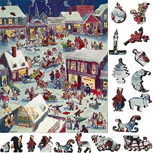 Wooden Jigsаw Puzzle for Adults - Uniquely Shaped Pieces - Made in The USA by FoxSmartBox - 263 Pieces - Christmas eve at Yapp's Crossing