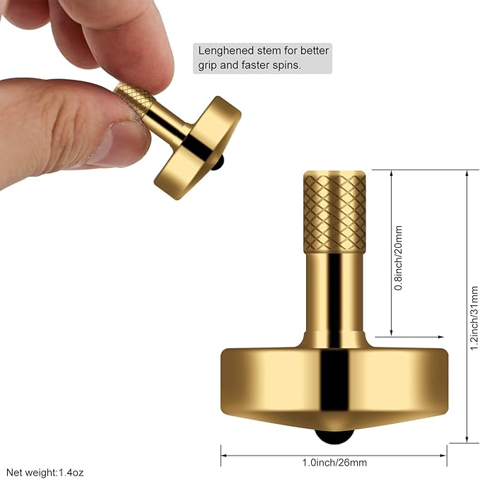 DjuiinoStar Premium Brass Spinning Top: 5-11 Minutes, Lengthened Stem, Easy to Twirl, CNC Machined, Great Time Killer, EDC Fidget Toy DST-805