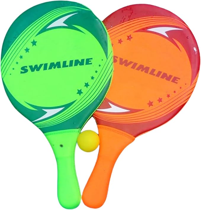 SWIMLINE Neoprene Pool & Beach Accessory for Active Group Play, Backyard Games, and Water Sports – 2-Player Waterproof Paddle Set with Soft Ball, Red & Green