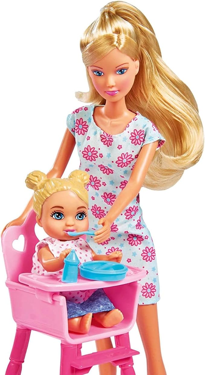 Simba Toys Steffi Love Baby World Set - Kindergarten Teacher Steffi Doll with Baby, Cot, Stroller, High Chair, and Bathtub, Ages 3+