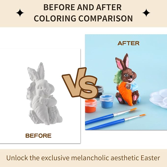 GloomGlo Easter Ceramic Painting Kit - 2PC Bunny Egg Figurines with 6 Colors of Paint, Brushes & Palette, DIY Arts and Crafts Toy for Kids and Adults (2pcs)