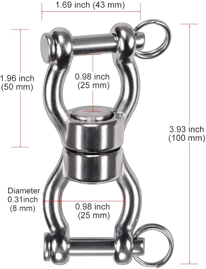 SELEWARE Silent Bearing Swing Swivel, 360° Rotational Device Hanging Accessory with Removeable Buckle for Tree Swing, Hammock Chair, Climbing Rope, Yoga, Kids Swing Swivel 1201LB Capacity