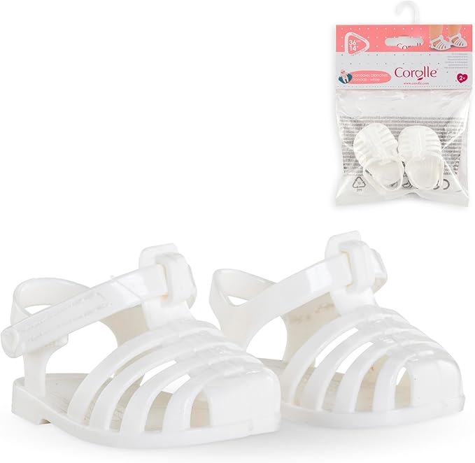 Corolle White Sandals Baby Doll Outfit Accessory - Mon Grand Poupon Clothes and Accessories fit 14" Dolls, for Kids Ages 3 Years and up
