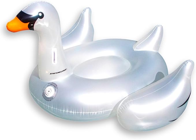 SWIMLINE ORIGINAL 90702 LED Inflatable Swan Pool Float Lounge| Light-Up Ride-On Floatie Raft with Stable Legs | 3 Color Options for Parties & Relaxation