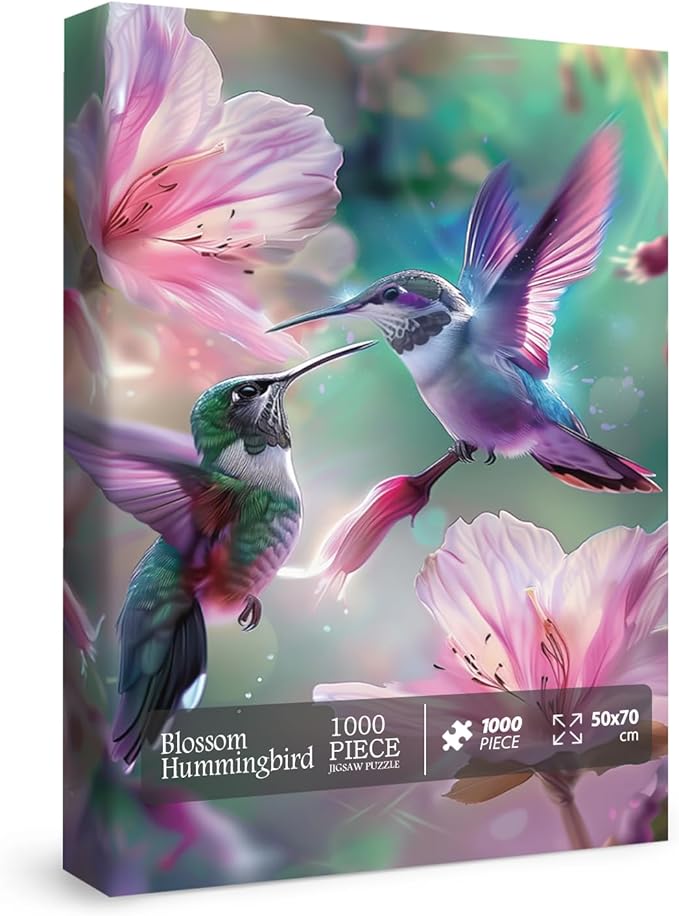 Hummingbird Flower Puzzles for Adults 1000 Pieces, Nature Bird Floral Jigsaw Puzzles, Animal Art Plant Puzzles