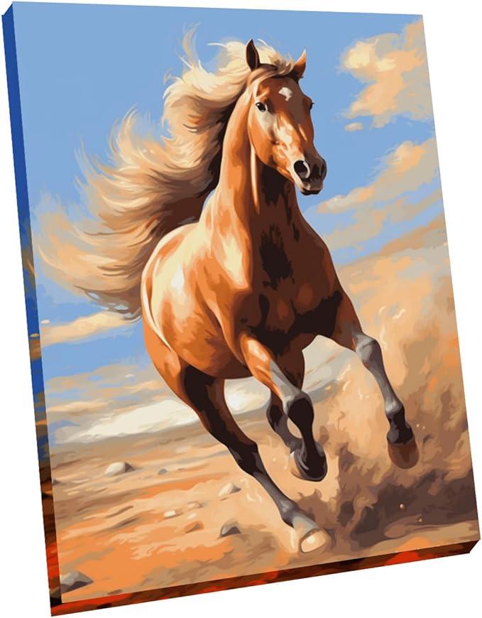 Wooden Framed Paint by Numbers DIY Acrylic Painting Kit for Kids & Adults Beginner – 16" Wx12 L Colorful Horse Pattern
