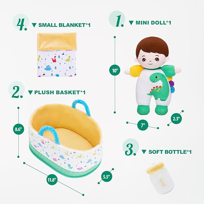 OUOZZZ 10" Soft Baby Boy Doll Set, Baby Doll Accessories Pretend Playset for Social Emotional Learning, Birthday Gift for 2 Year Olds Boy