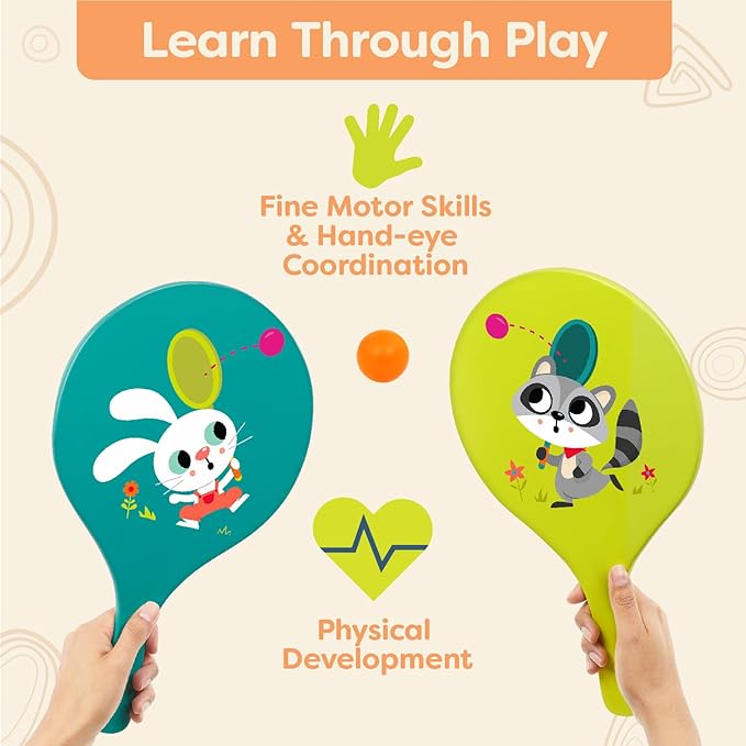 B. toys – Bounce & Play Paddle Set – Sports & Outdoor – Paddle Ball Game – 2 Colorful Paddles & 1 Ball – Active Play for Kids, Toddlers – 3+ Years