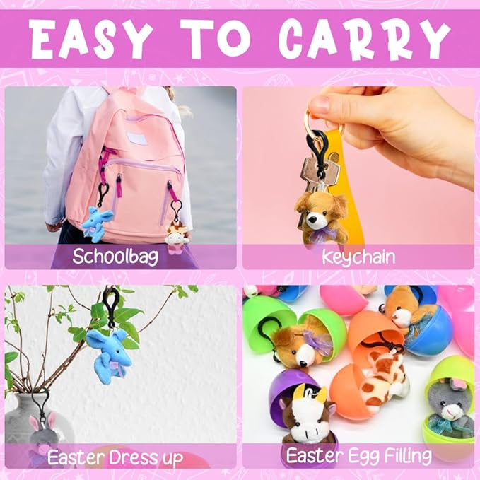 UMEELR 24 PCS Easter Eggs with Animal Plush Keychains, Empty Fillable Eggs for Easter Egg Hunt Party Favors Classroom Rewards, Gifts - Assorted Colors & Cute Animal Designs