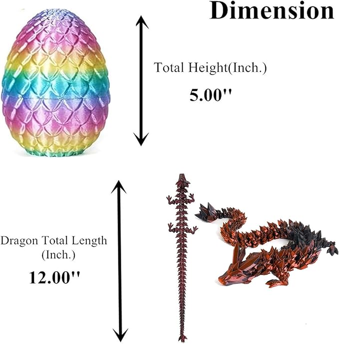 3D Printed Dragon Easter Egg,12in. Articulated Crystal Dragon Fidget Toy,Perfect Basket Essentials Stuffers (1set & 12inch CandyMulti)