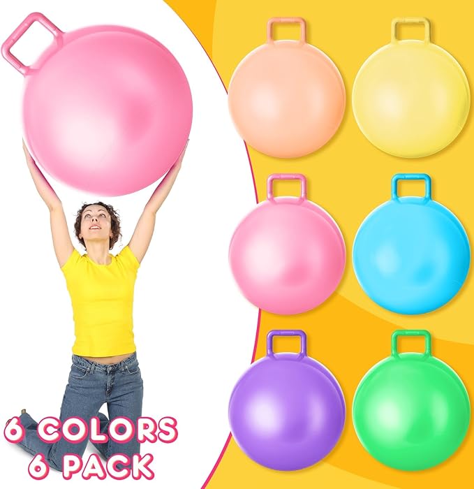 Lewtemi 6 Pcs Hopper Ball Carnival Outdoor Games 18 Inch Jumping Hopping Inflatable Bouncing Ball with Handle and Air Pump for Sport Exercise