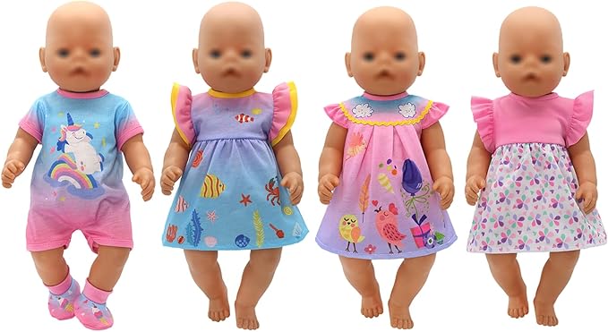4 Pack Doll Clothes for 13-16 inch Dolls, Dress for 13-16 inches Dolls