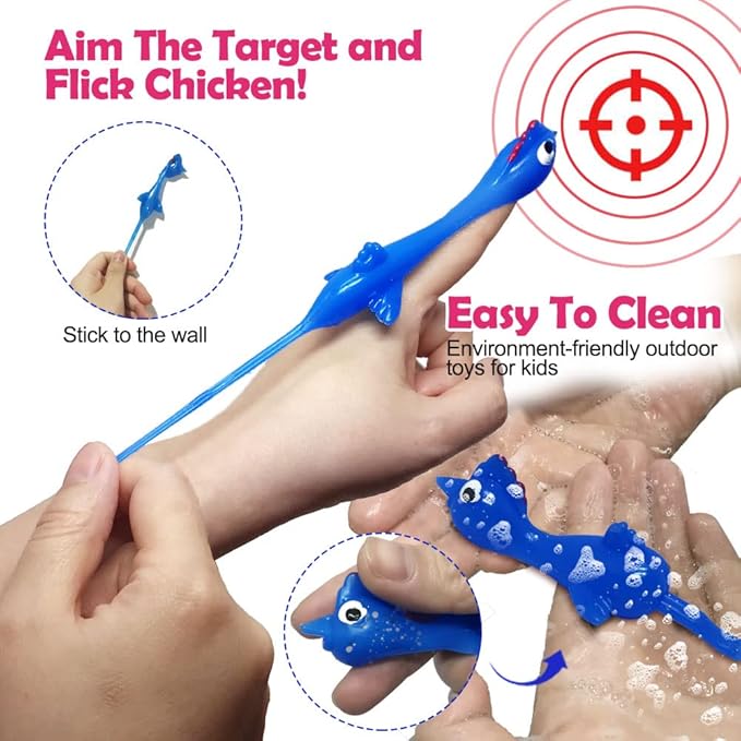 Slingshot Chicken Flick Flying Flingers Stress Gag Toys, Rubber Chicken Slingshot Funny Christmas Stuffers Easter Chicks Novelty Gifts for Kids (Multi-color 10 Pcs)