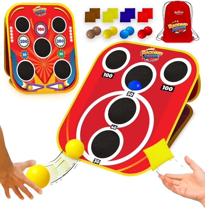 Swooc Games® - Backyard Arcade™ | 2-in-1 Bean Bag Toss Game for Kids w/Carry Bag | 5-Second Setup & Storage | Outside Toys for Toddlers | Carnival Games for Kids | Outdoor Toddler Activities