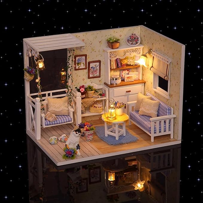 TuKIIE DIY Miniature Dollhouse Kit with Furniture, 1:24 Scale Creative Room Mini Wooden Doll House Accessories Plus Dust Proof for Kids Teens Adults(Kitten Diary)