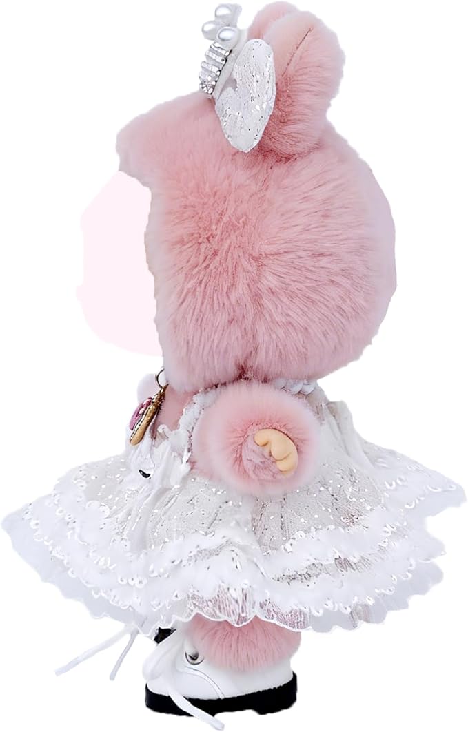 17cm Doll Clothes Sets(No Doll) White Shining Dress Outfits Handcrafted Designer Clothing Including Dress,Shoes,Bow Hair Accessory,Pink Necklace