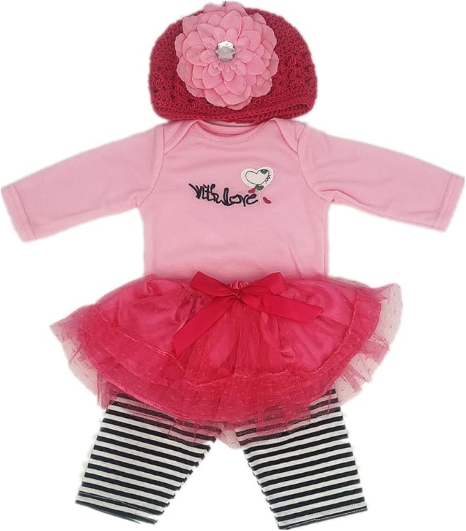 Pink Reborn Baby Doll Clothes 5pcs Set Outfit Accessories for 17-22 Inch Newborn Baby Doll Girl